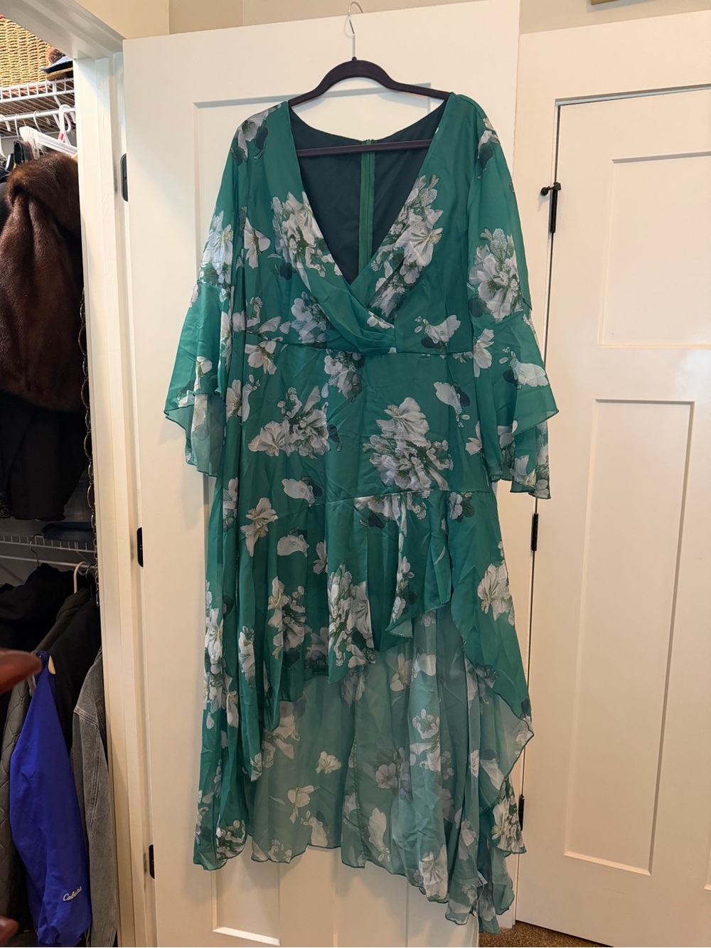 Plus Size Teal Floral High-Low Chiffon Dress